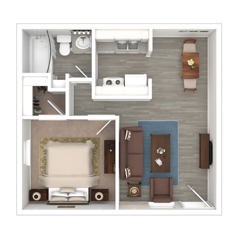 Floor plan for 1 bed, 1 bath, 576 sqft